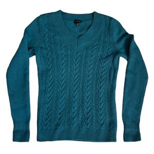 Talbots Teal V-neck Cableknit Sweater | Women's XS